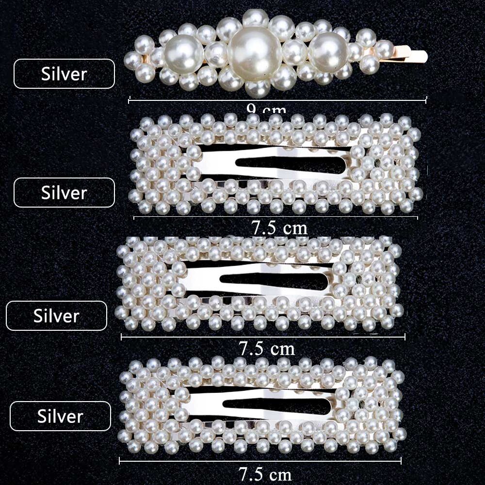 3/4pcs Trendy Pearl Hair Clips For Women Handmade Geometric Hair Barrette Triangle Square Hairpins Snap Hair Styling Accessories