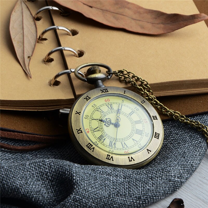 Unique Men Women Vintage Pocket Watch Roman Numerals Fob Watch 3 Dials Character Necklace Pendant Clock Time with Chain