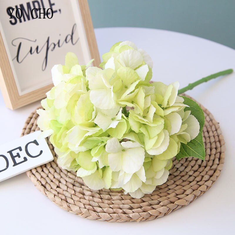 YO CHO-Flor de hortensia Artificial, rama única, Hortensia de seda, ramo de novia, decoración de en casa, planificador de flores de boda: green