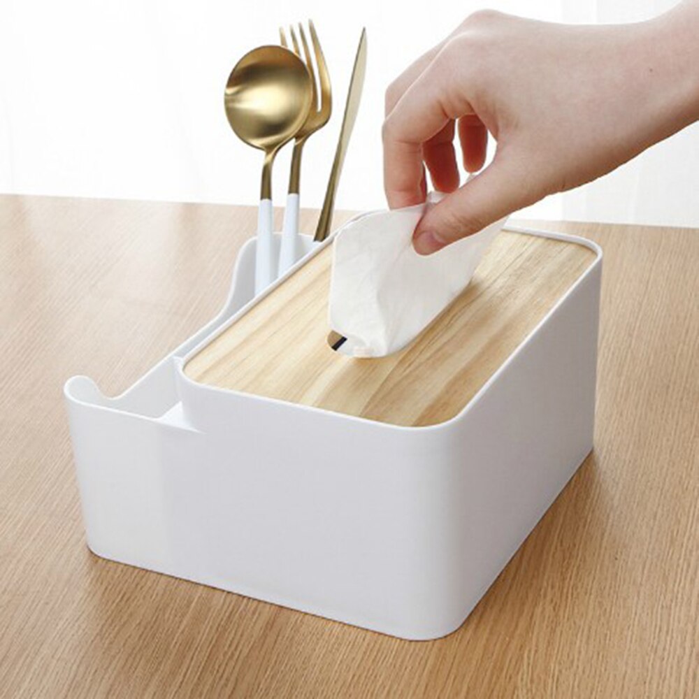 Pratical Home Desktop Tissue Box Multi-Function Living Room Bamboo Wood Lid Paper Holder Box Remote Control Storage Box