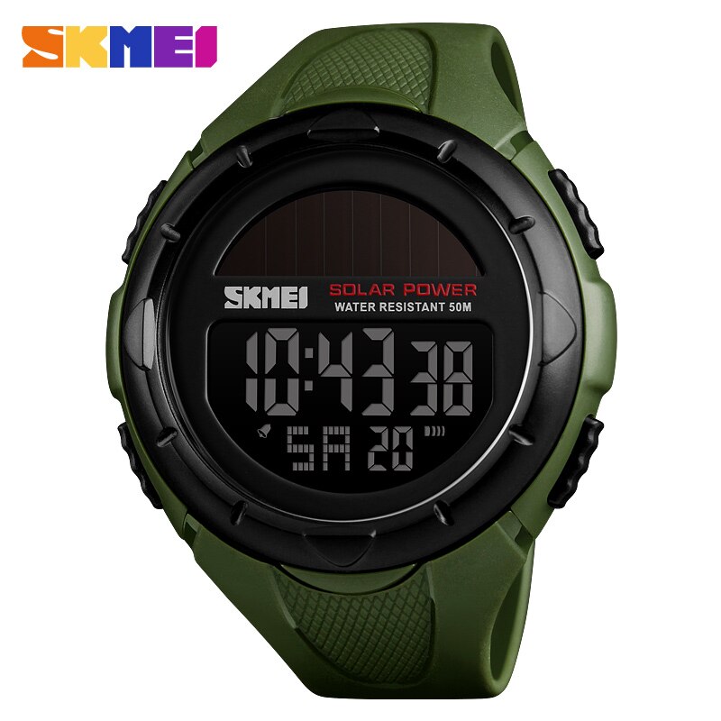 Luxe outdoor herenhorloges skmei waterdicht zonne-energie digitaal horloge herenhorloge sporthorloges relogio masculino: Groente