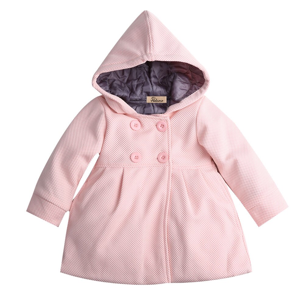 Ropa de algodón para bebé niño niña, chaqueta de abrigo exterior con capucha y botón de bocina para otoño e invierno, 6M-3T: Pink / 3 años