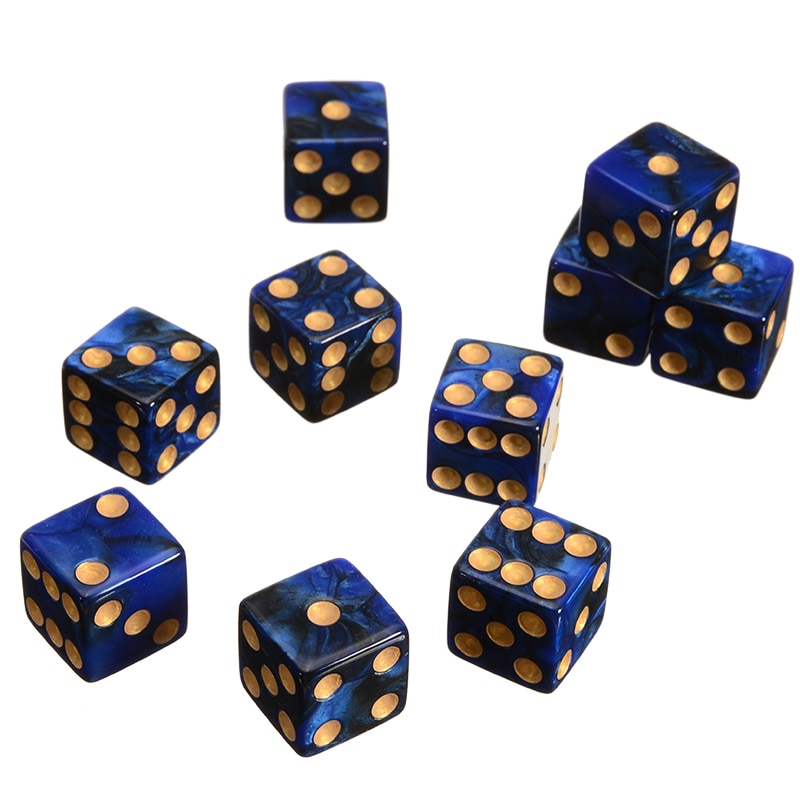 10pcs 6 Sided Dice 16mm Colorful Dice Round Corner Pearl Gem Dices Set Playing Table Games Entertainment Dice