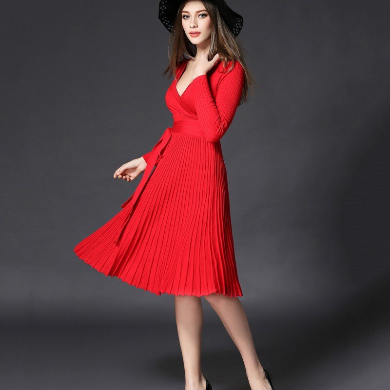 Vestidos de maternidad sexys con cuello en V, ropa de embarazo hasta la rodilla, ropa de maternidad, 6MDS075: RED