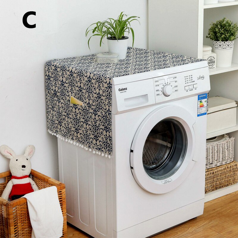Anti-slip Drum Washing Machine Cover Dust Cover Clean Waterproof Dust Cover Fridge Top Cover Dryer Front With 6 Storage Bags: C