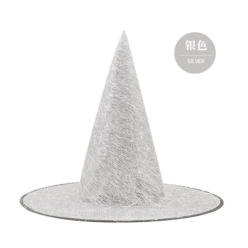Sombrero de bruja de pelo largo dorado, accesorios decorativos para Halloween,: 3silver