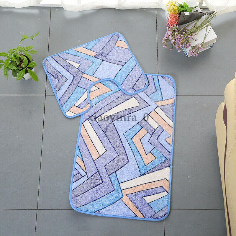 Badmat voetstuk tapijt antislip schuim badkamer toilet deksel deksel 3 stuks set badmat set antislip badmat: Blauw