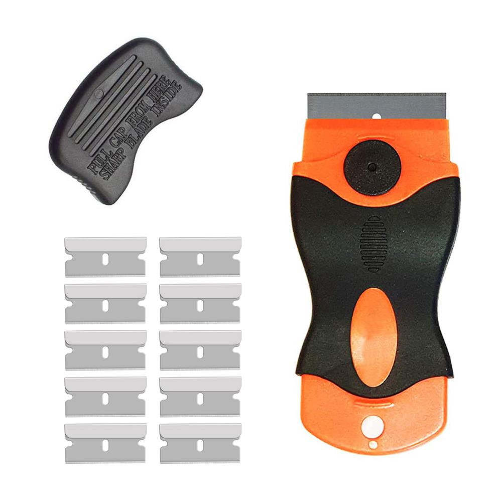 Cleaning Razor Scraper + 10pcs Blades Car Window Tint Glass Vinyl Decal Sticker Adhesive Paint Remover Cleaner Tool Squeegee