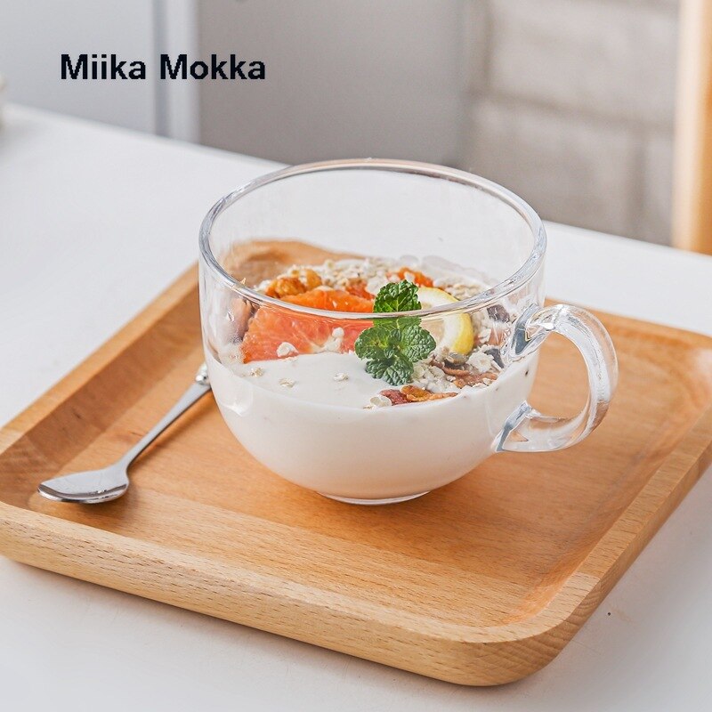 Bol en verre de grande capacité pour le petit déjeuner, avec couvercle, tasse d&#39;eau, salade de fruits, lait, récipient de stockage des aliments de cuisine domestique: cup