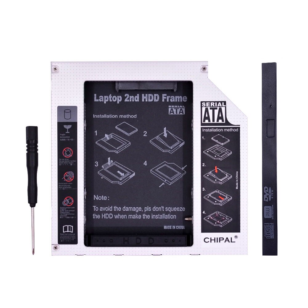 CHIPAL SATA de aluminio a PATA IDE 2ª HDD Caddy 12,7 MM 9,5 MM para SSD de 2,5 ", carcasa de disco duro HD, carcasa para portátil DVD-ROM CD-ROM: 9.5MM IDE
