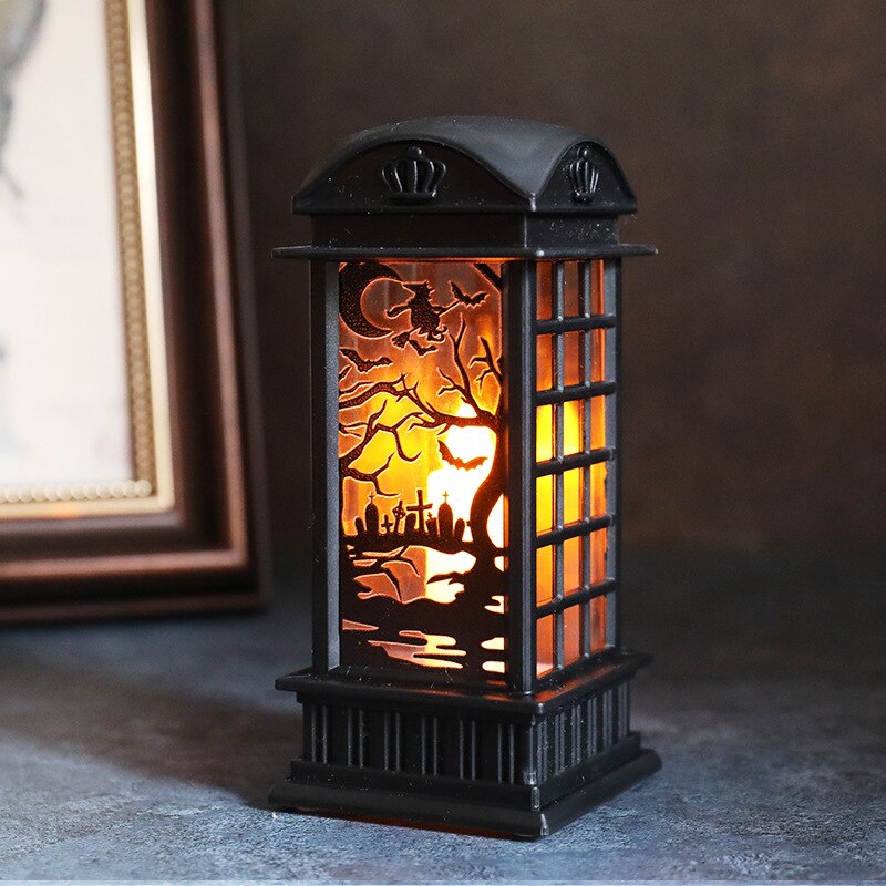 Przenośny retro lampion z dyni na Halloween zamek lampa z płomieniem świąteczna dekoracja rekwizyty: witch