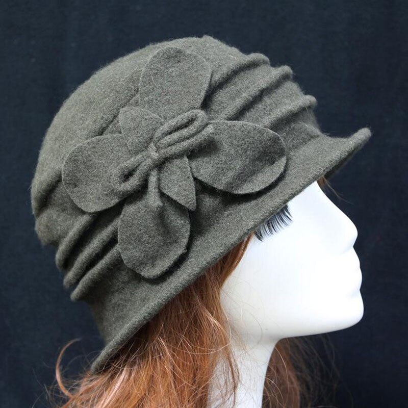 Winter Vrouwen Hoeden Mutsen Cloche Dames 100% Wol Cap Emmer Bloemen Warm Hoeden voor Vrouwen Motorkap Femme Skullies Mutsen Vrouwelijke cap: 3