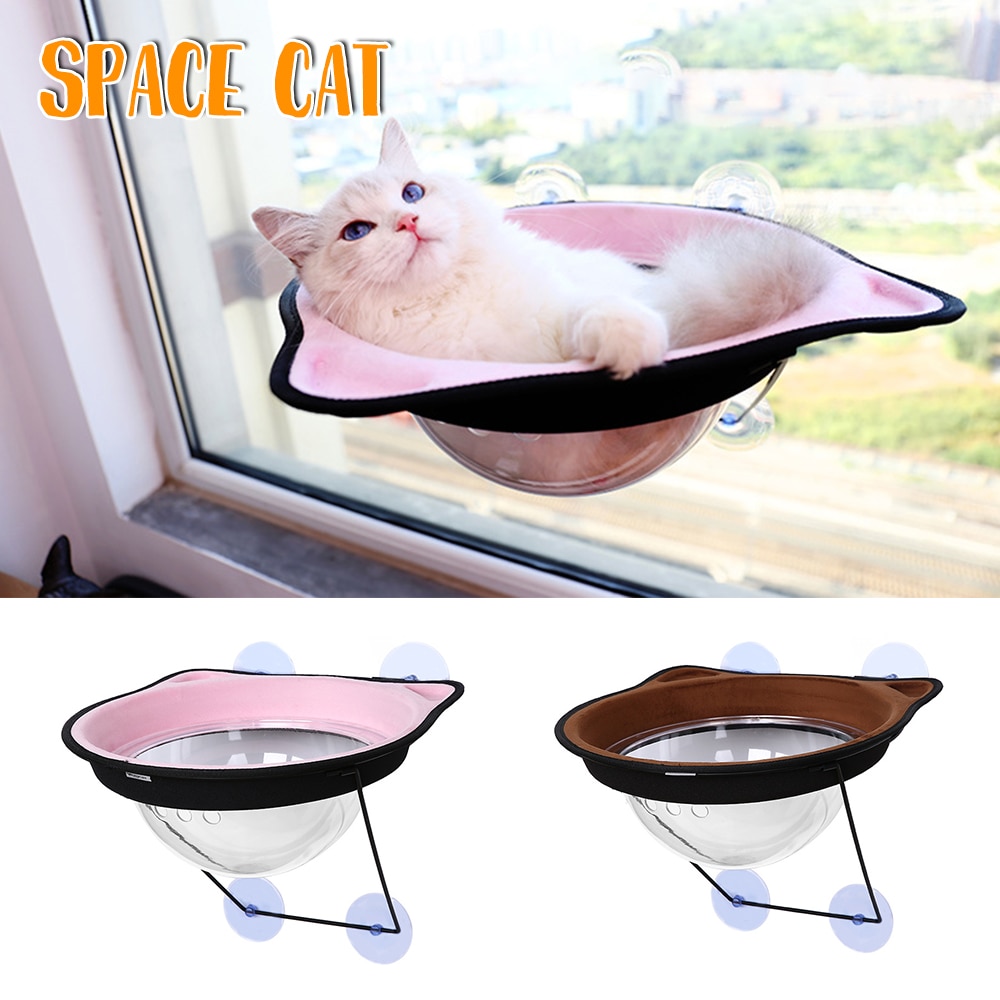 Transparent Space Capsule Cat Hammock Suction Cup Hanging Cat Sunbathing Window Sill Bed Toy Catnip Safety Pet Nest