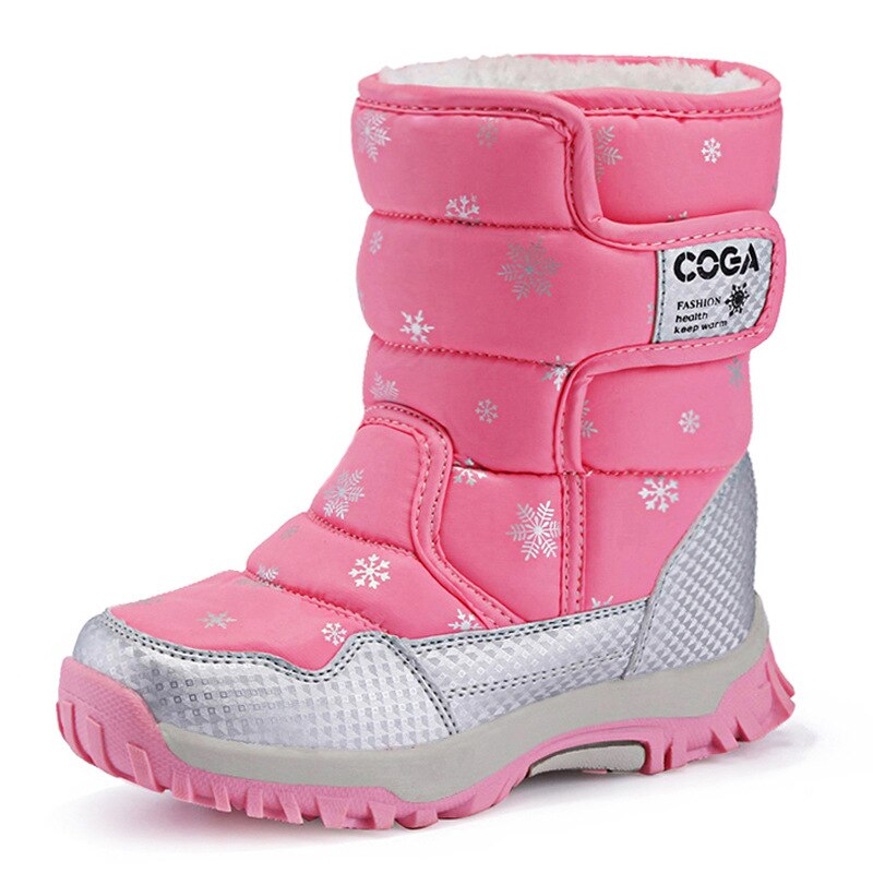 Brand Winter Children Shoes Girl And Boy Boots Water-proof Leather Kids Snow Boots Plush Waterproof Shoes