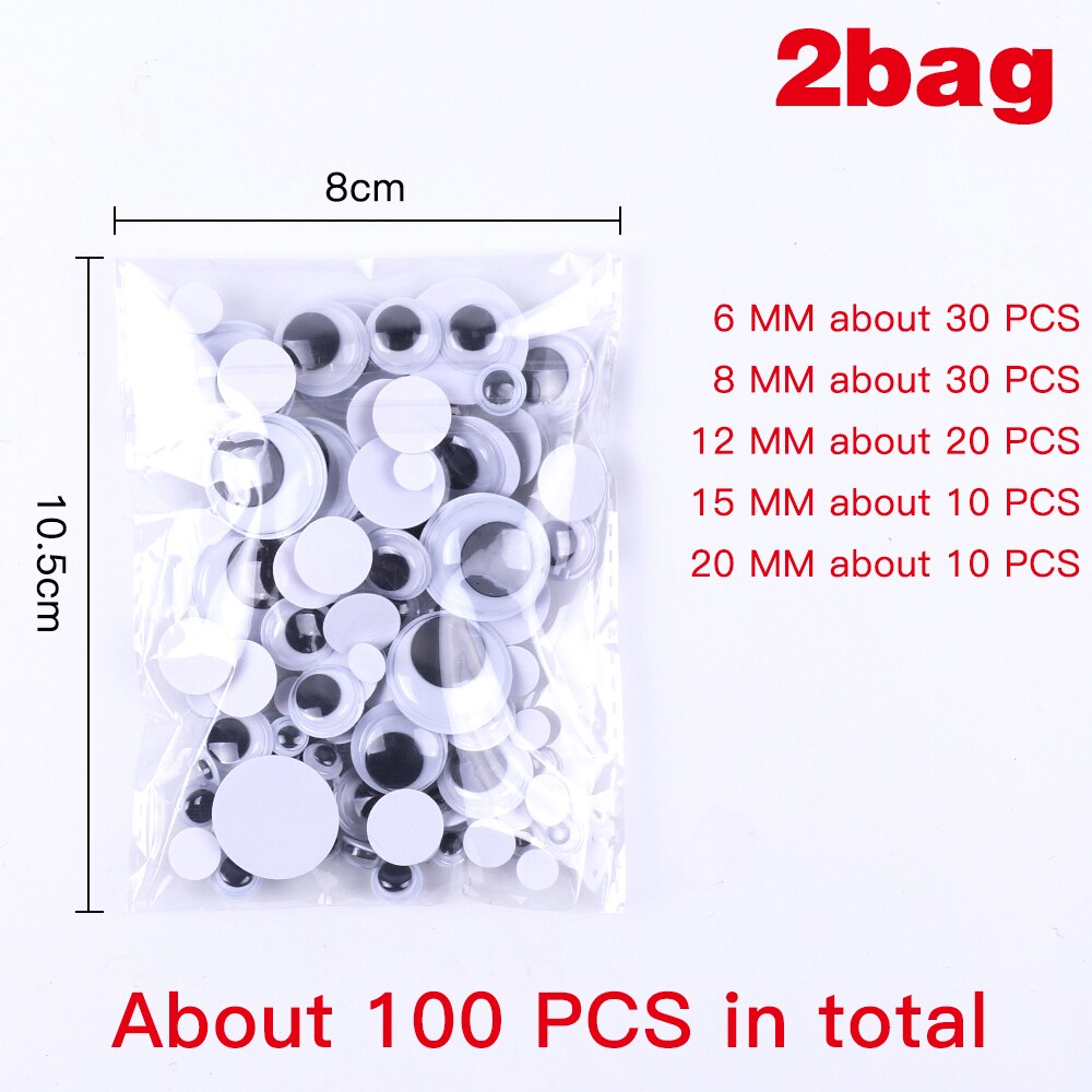 Children's Handmade DIY Materials Include Self-adhesive Googly Eyes Poms Kids Craft: 200black eyes mix