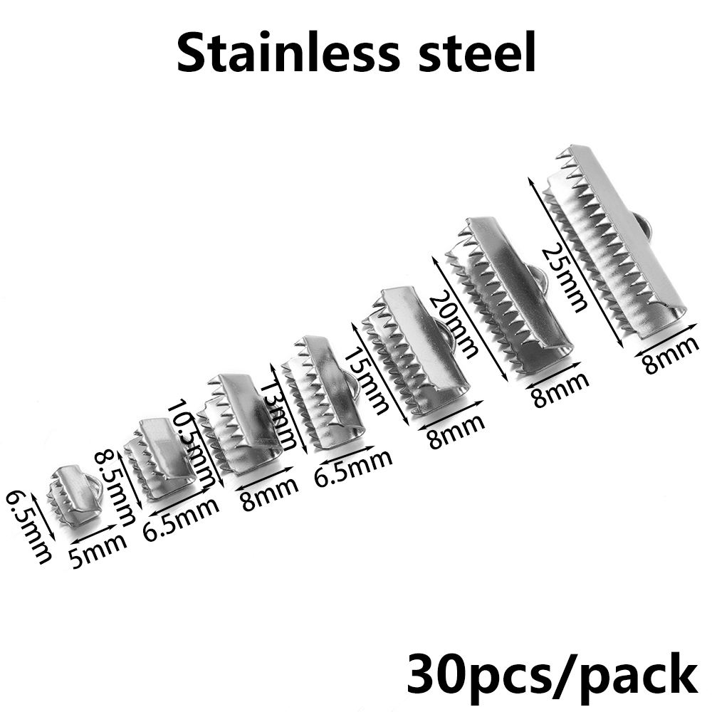 20-30Pcs/lot Stainless Steel Crimp End Bead Buckle Tip Clasp DIY Necklace Bracelet Connectors For Jewelry Making Accessorie: 25mm / GRAY