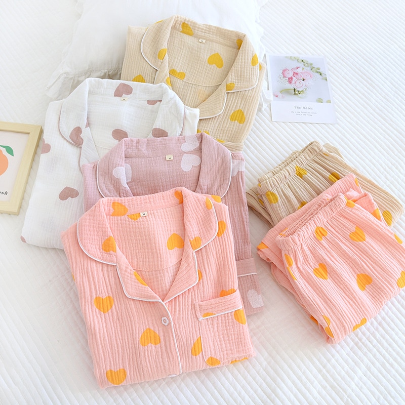 4 farver forår og sommer bomuld 2 -delt pyjamas langærmede bukser åndbar hjemmeservice til kvinder kvindelige fritidstøj til hjemmet