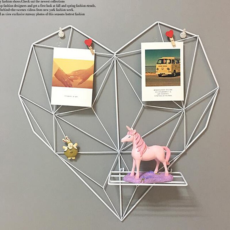 Estantes decorativos de hierro de estilo nórdico estante colgante de pared con forma de corazón para fotos, marco de postales, estante de almacenamiento para el hogar