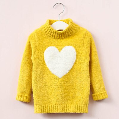 Baby gebreide trui meisje winter en herfst lange mouw warme halfhoge kraag schattige hartjes trui meisjes 3-7y: Geel / 4t