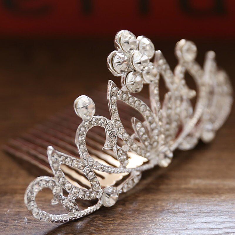 FORSEVEN Mini Silber Farbe Perle Strass Kristall Frauen Mädchen Prinzessin Diadem Hochzeit Haar Kamm Stil Tiara Krone Haar Schmuck