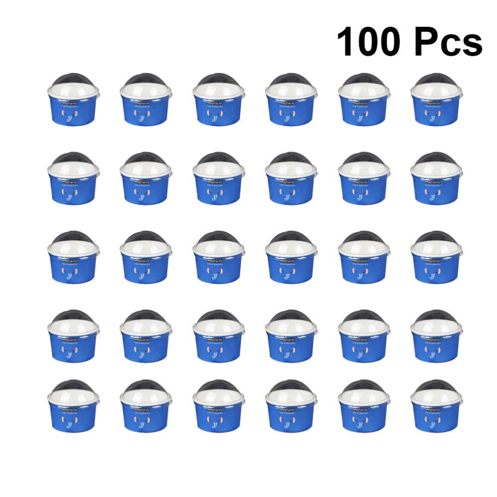 100 Stuks 85/200Ml Wegwerp Ijs Papieren Cup Cup Met Half Cover Dessert Cake Cup Kom (blauw)
