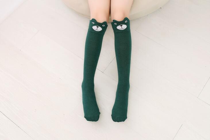 Herbst mädchen kätzchen Ebene Strümpfe mädchen oberschenkel Knie Socken halb socken Ebene 10 Arten 43CM 4-15Jahre TZ05: Grün Bär