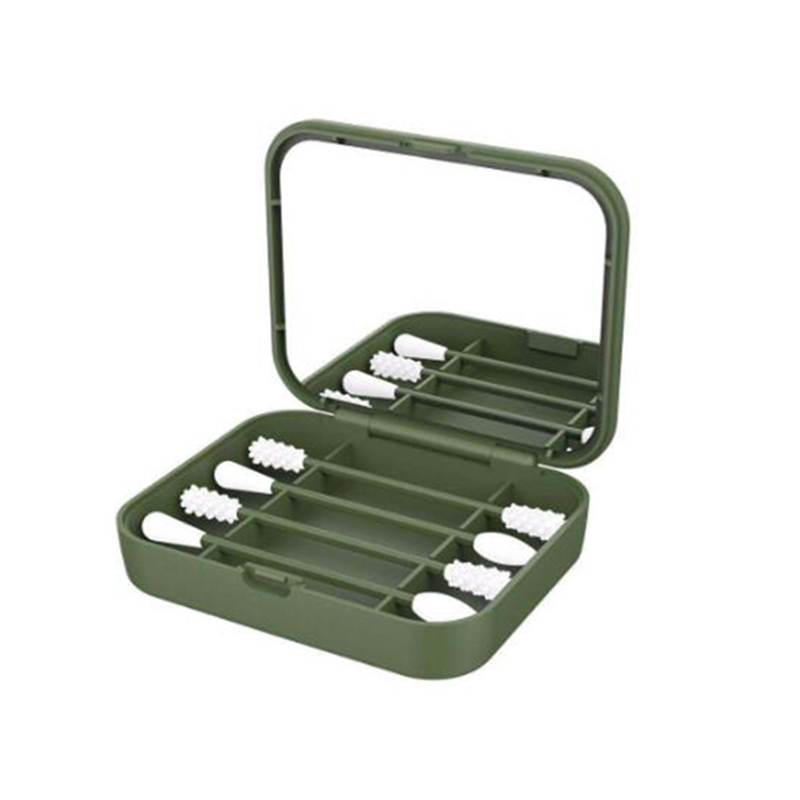 Newest 4Pcs/box Reusable Cotton Swab Ear Cleaning Cosmetic Silicone Buds Swabs Stick Double-headed Recycling For Cleaning Makeup: Green