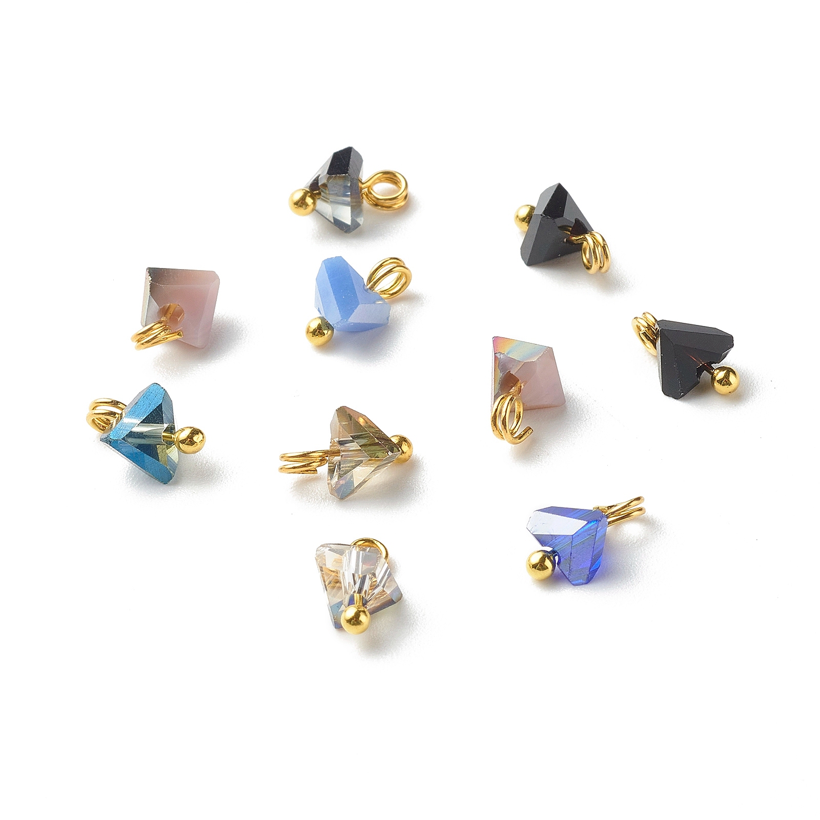 100 Uds. Amuletos de cristal triangulares electrochapados con alfileres de cabeza de bola de latón para fabricación de joyas, accesorios para collar y pulsera, 8x6x4,5mm: Gris