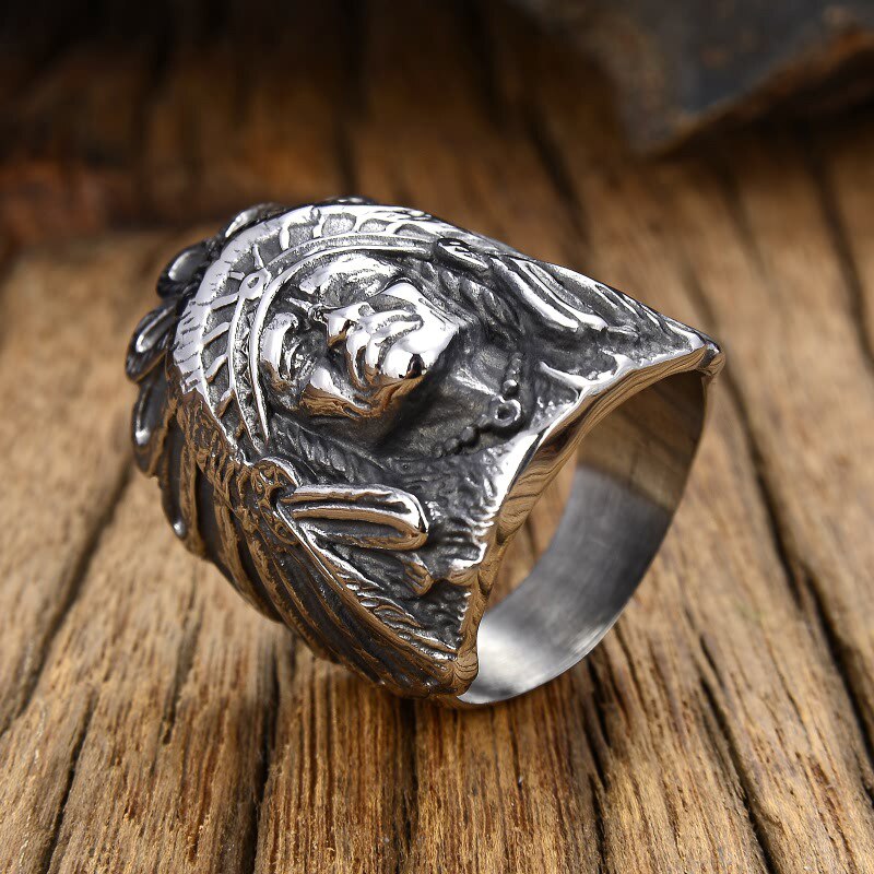 Gedetailleerde Indian Chief Ring Mannen 316L Rvs Biker Ring Mannelijke Enorme Punk Hip Hop Ringen Beste Cadeau Voor vriend