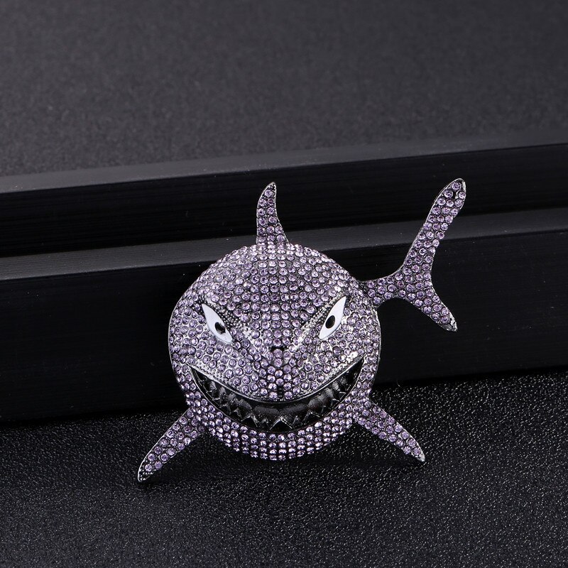 Hip Hop Big Shark Pendant Necklace Pave Bling Cubic Zircon Party Jewelry With Big Iced Out Crystal Miami Cuban Link Chain: purple pendant