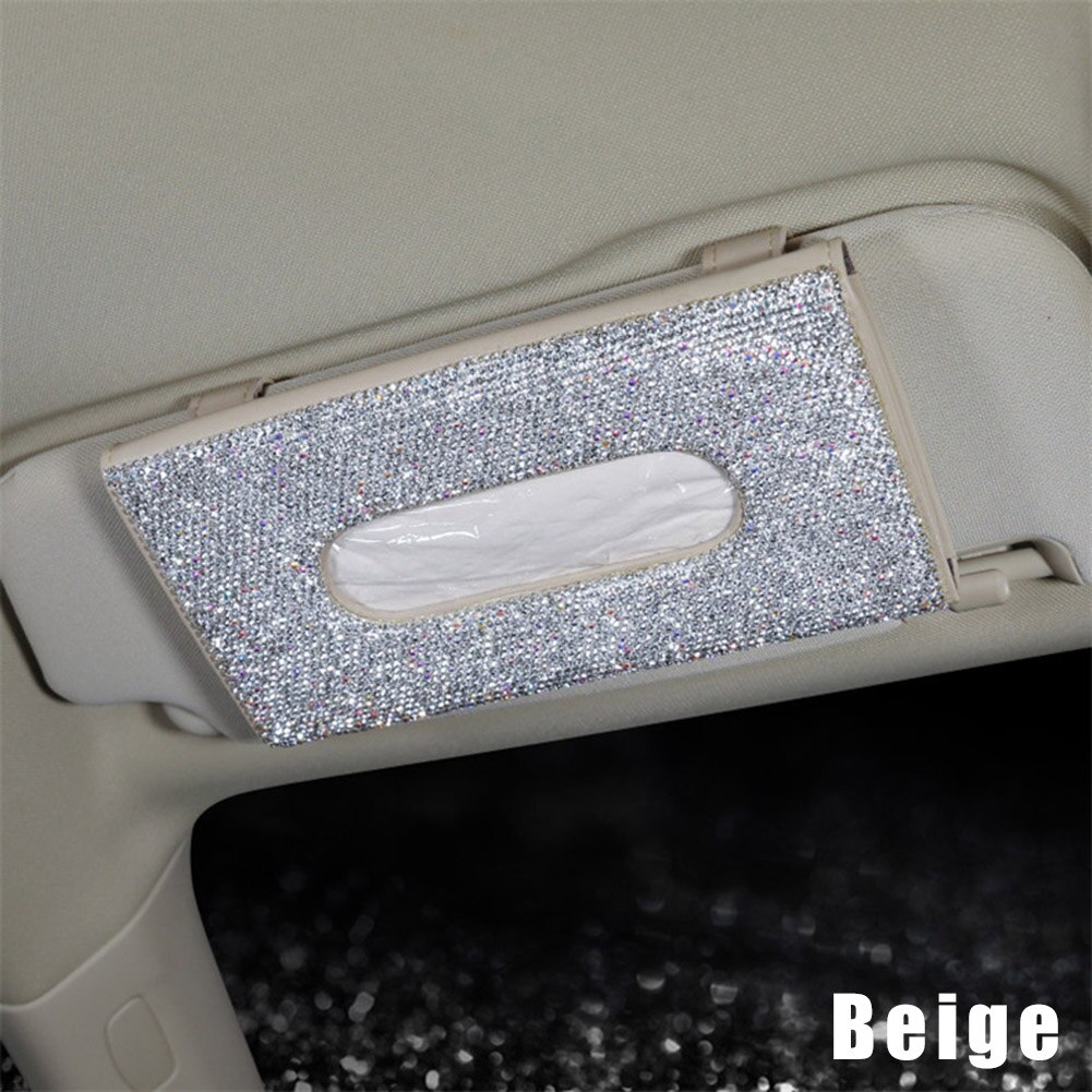 Auto kristallen tissue doos zonneklep diamant leren auto tissue papier houder hoes zonneklep hangende servet accessoires: Beige