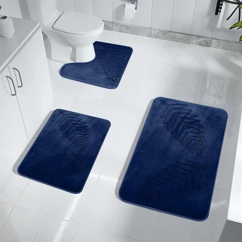 Non Slip Bath Mat Soft Black Memory Foam Bath Mat Water Absorbent Washable Rugs for for Bathroom Bedroom Bath Mat Dark Dlue:  Light Yellow