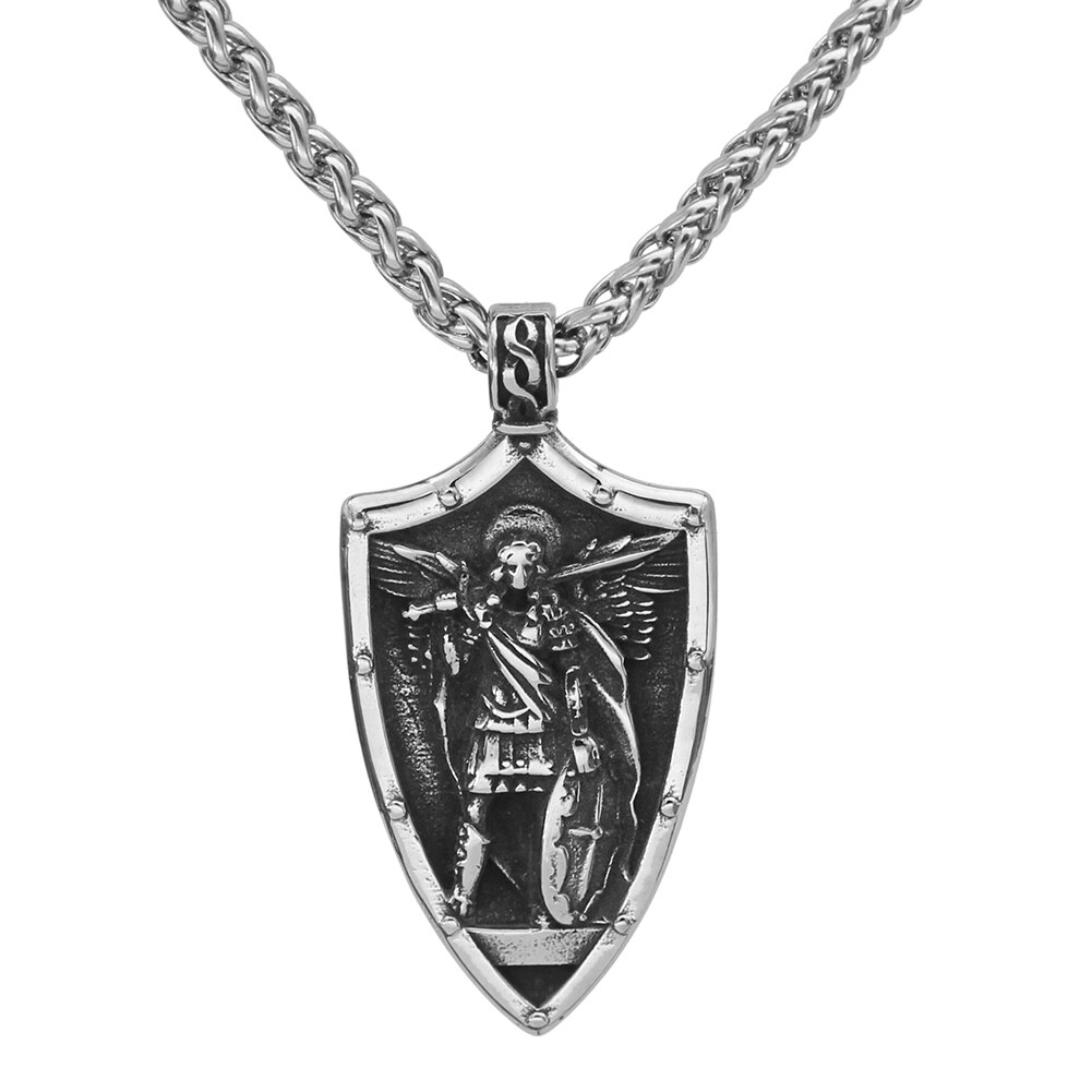 ST.MICHAEL ARCHANGEL CROSS SHIELD PRAYER MEDAL Amulet Stainless Steel NECKLACE