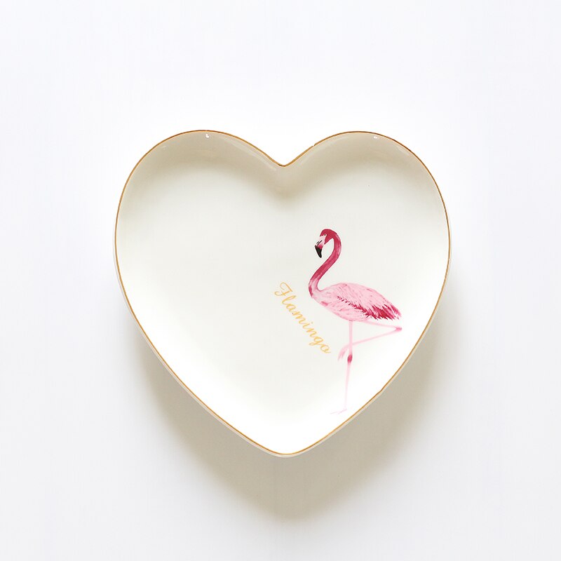 Ins Flamingo Plate Ceramic Porcelain Heart-shaped Pastry Dish Spaghetti Plates Fruit Saucer Home Tableware Dinnerware: B