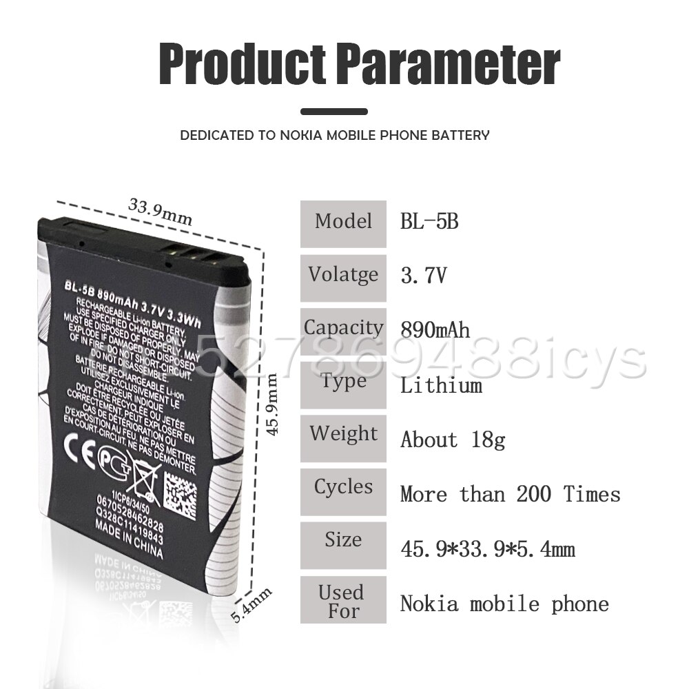 Batterie de téléphone portable pour Nokia, pour modèles 3220, 3230, 5070, 5140, 5140i, 5200, 5208, 5320, 6020, 6021, 6060, 6070, 6080, 6230, 7260, N80, N83, N90