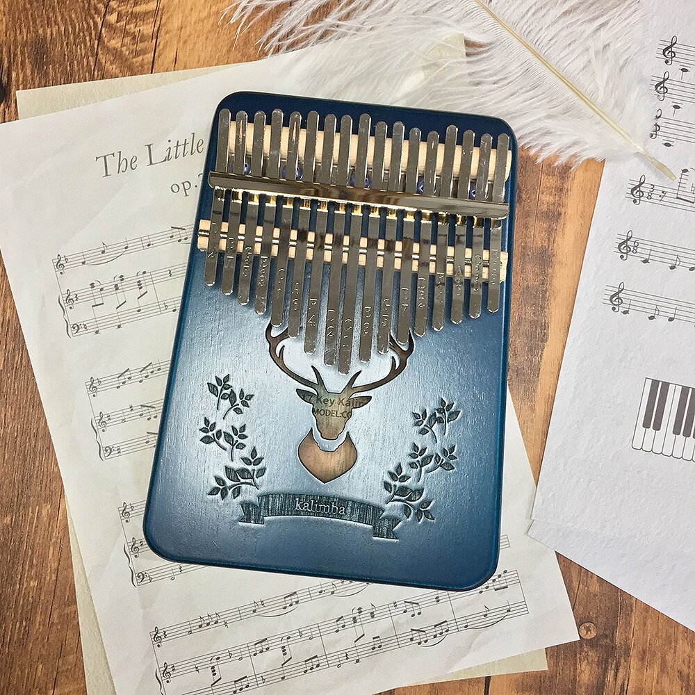 Kalimba 17 key Thumb Piano Wood Mahogany Mbira Body Musical Instruments Africa Kalimba Piano with Accessories: Deer-Blue