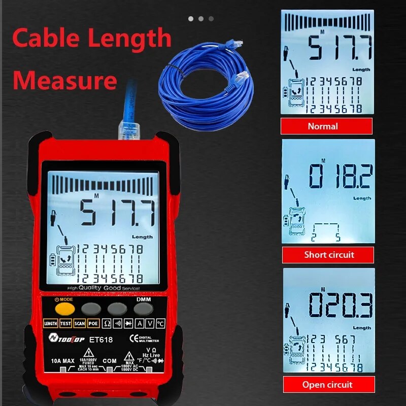 Ai äußern Sammlung Tooltop Netzwerk Kabel Tester Multimeter lan Kabel Verfolgung Poe Prüfung 400m/600m Länge messen Empfindlichkeit