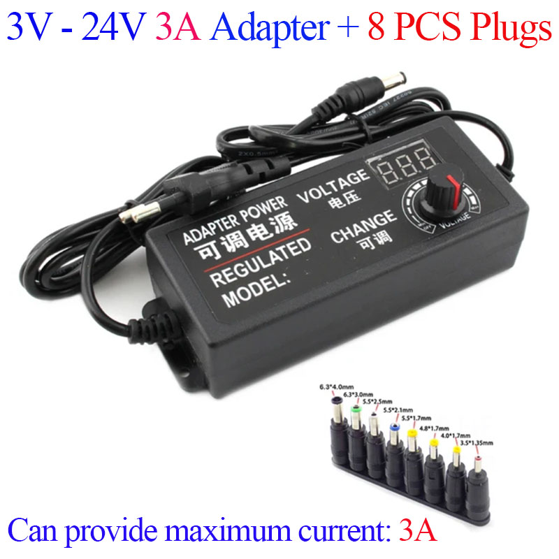 Adjustable AC To DC Power Supply 3V 5V 6V 9V 12V 15V 18V 24V 3A 5A Power Supply Universal 8 Pin DC 48W 60W 72W Adapter: WHITE