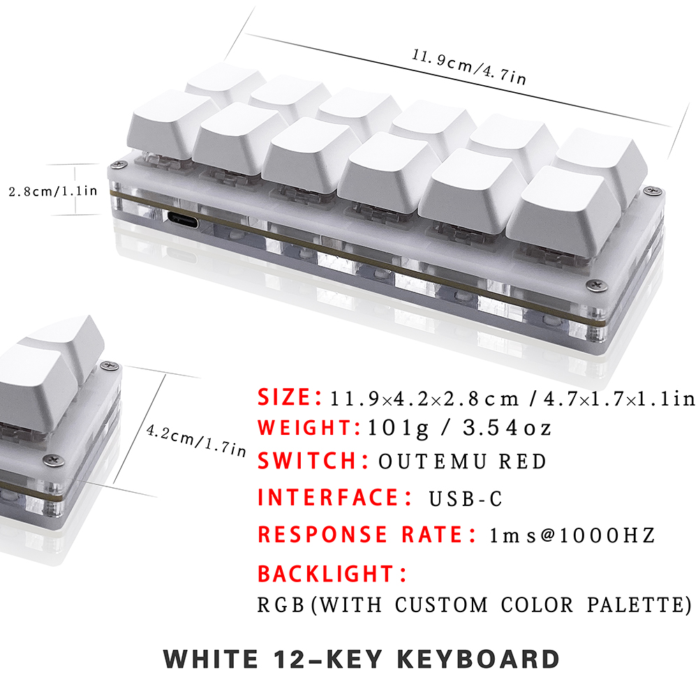 12-Tasten Mini mechanische Spielen-Tastatur Einhandtastatur USB-C Kabelgebundene OSU-Tastatur Programmierbare und -Tauschen-fähige Tastatur