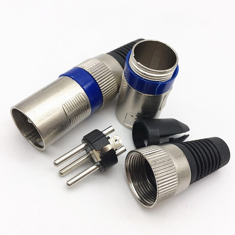 4 stück kurze xlr-stecker (männlich/weiblich), 3 -adrig, ktv-mikrofon-spezifischer anschluss, blauer runder metall-xlr-stecker, xlr-anschluss