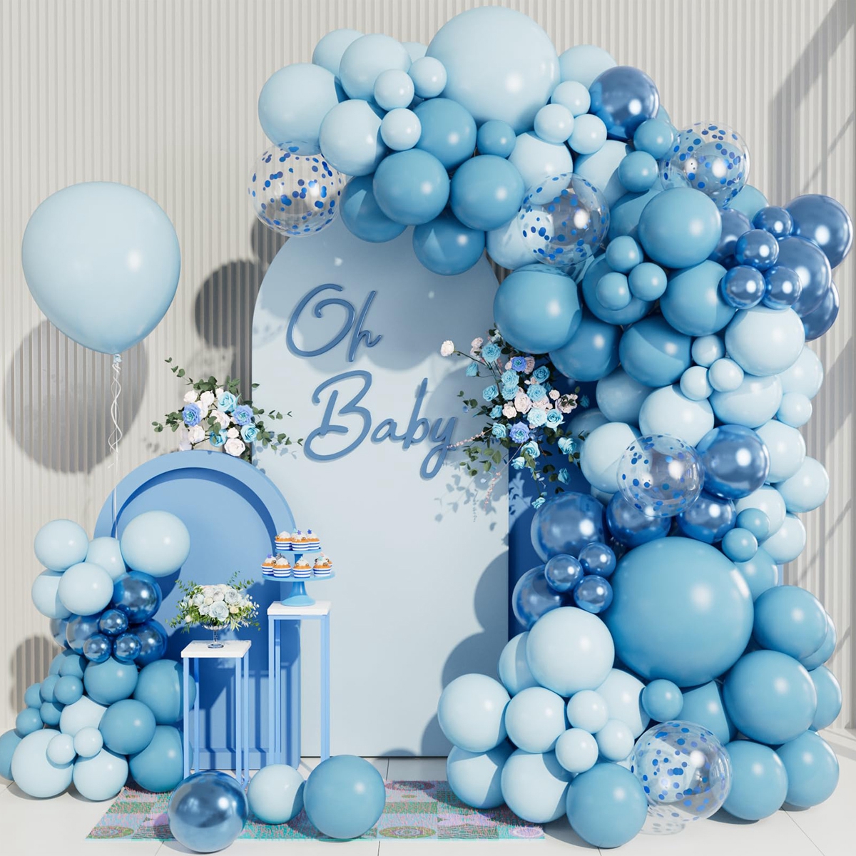 Kit de arco de guirnalda de Globos azules, decoraciones para de feliz cumpleaños, Globos de confeti, Globos para Baby Shower, decoración de boda, Globos