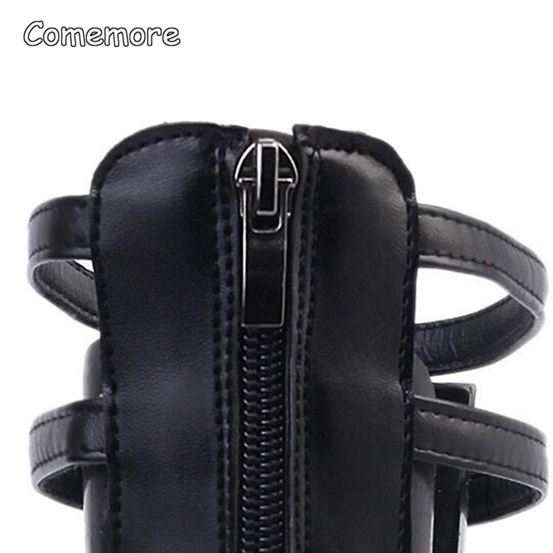 Comemore Women Summer Shoe Square Heel Knee High Boots Open Toe Back Zip Woman Black Shoes Heels Sandal Gladiator Sandals