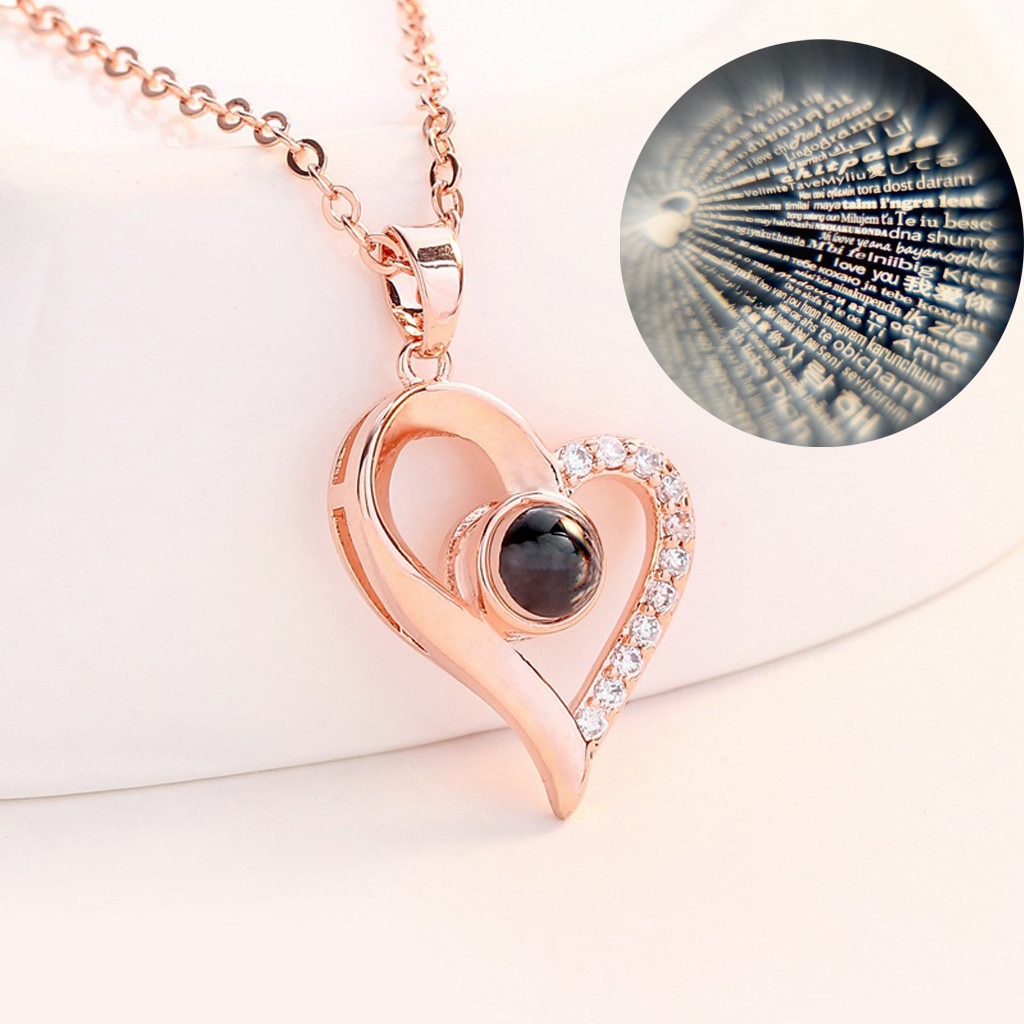 Dames Romantische Ketting 100 Talen I Love U Taal Valentine Projectie I Love U Ketting бижутерия #40