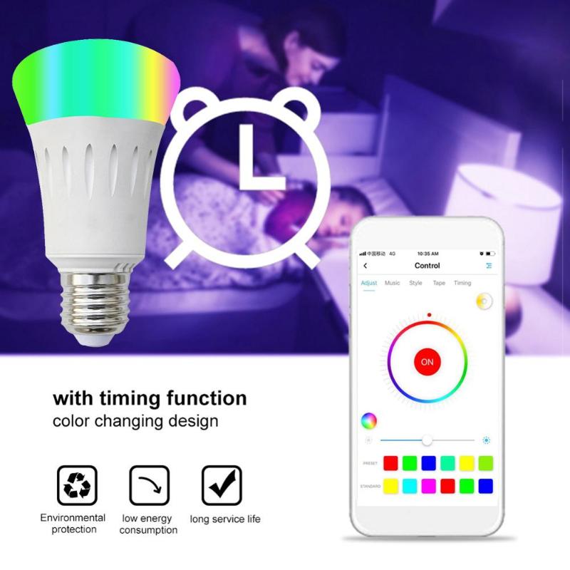 E27 7w smart led pære lampe stemme app fjernbetjening dæmpbar kompatibel ios android