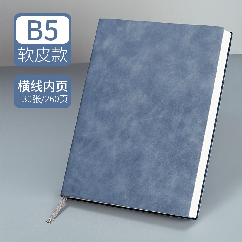 B5 A4 Large Super Thick Notebook Soft Leather Surface Reading Horizontal Line Diary Business Office Work Meeting Record Notepad: B5 Blue