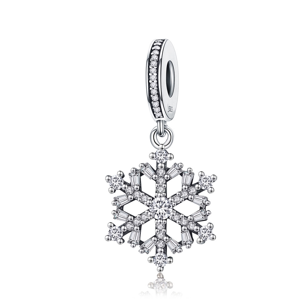 BISAER 925 Sterling Zilver Kerst Bedels Sneeuwvlokken Sneeuwpop Kerstboom Kralen fit Kralen voor Zilveren 925 Sieraden Maken: ECC266