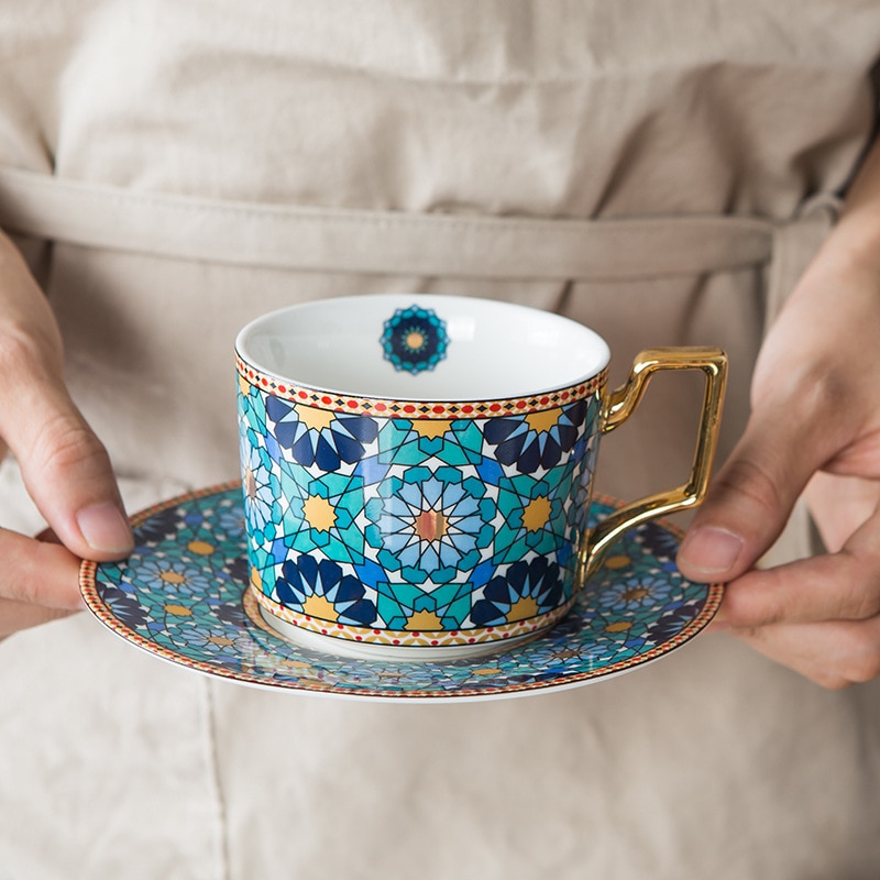 Marokkansk stil lett luksus keramisk kaffekopp europeisk stil liten luksus kaffekopp og tallerkensett hjemme ettermiddagste kopp