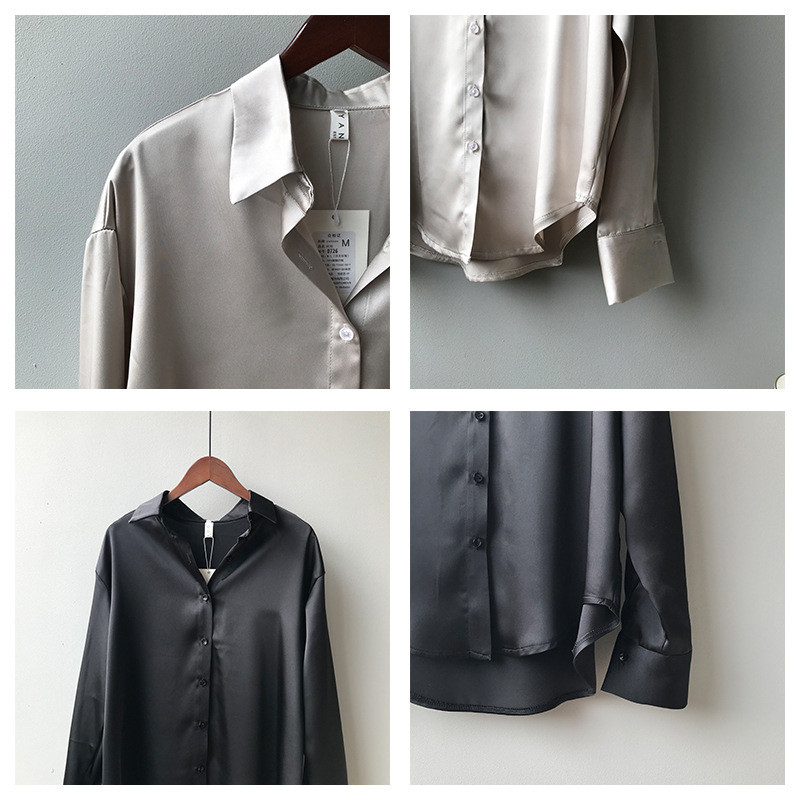 Crriflz forår kvinder lange ærmer satin bluse vintage femme v-hals street skjorter imiteret silke bluse