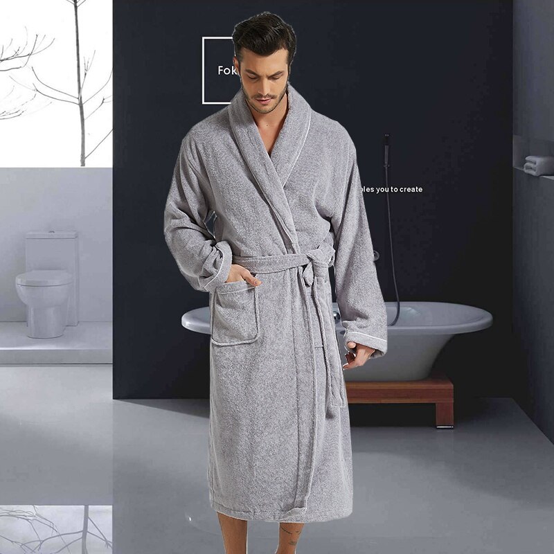 Peignoir d'hiver hommes, Robes chaudes, châle épais allongé, peignoir, Kimono, vêtements pour la maison, Robe à manches longues, peignoir homme: Grey / XXL
