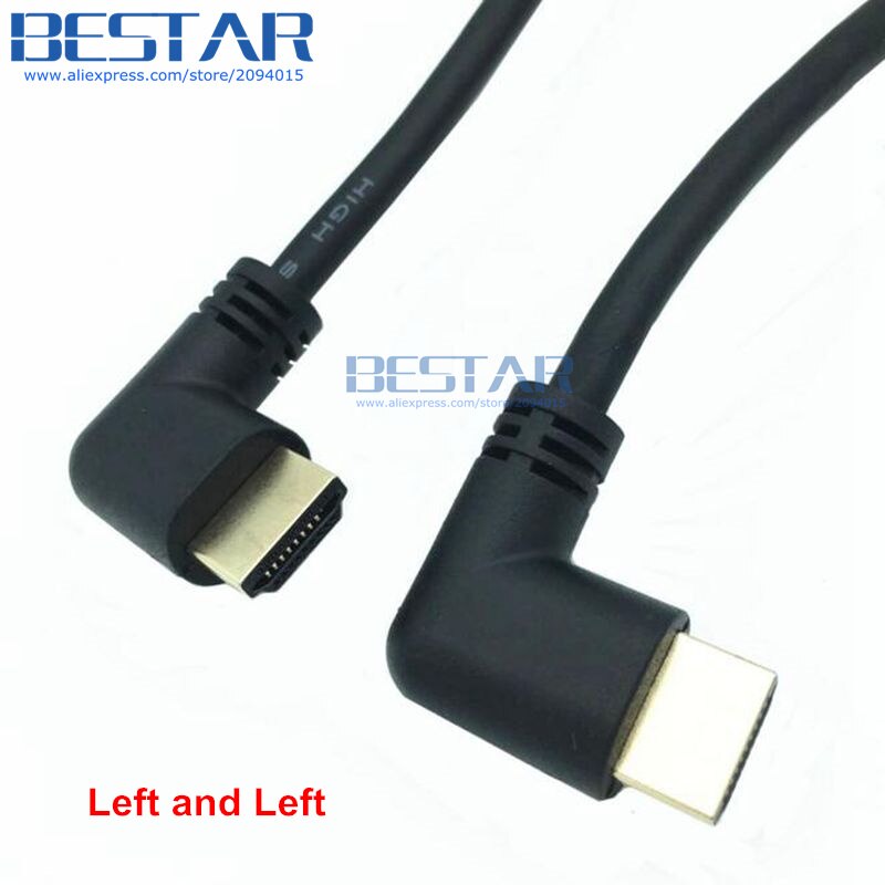 Venstre eller høyre vinklet hdmi 2.0 hann til hdmi høyre venstre albue hann forlengelseskabel 10cm 50cm 1m,  hdmi 2.0v vinkel kabel 4k*2k @ 60hz: Venstre og venstre / 10cm